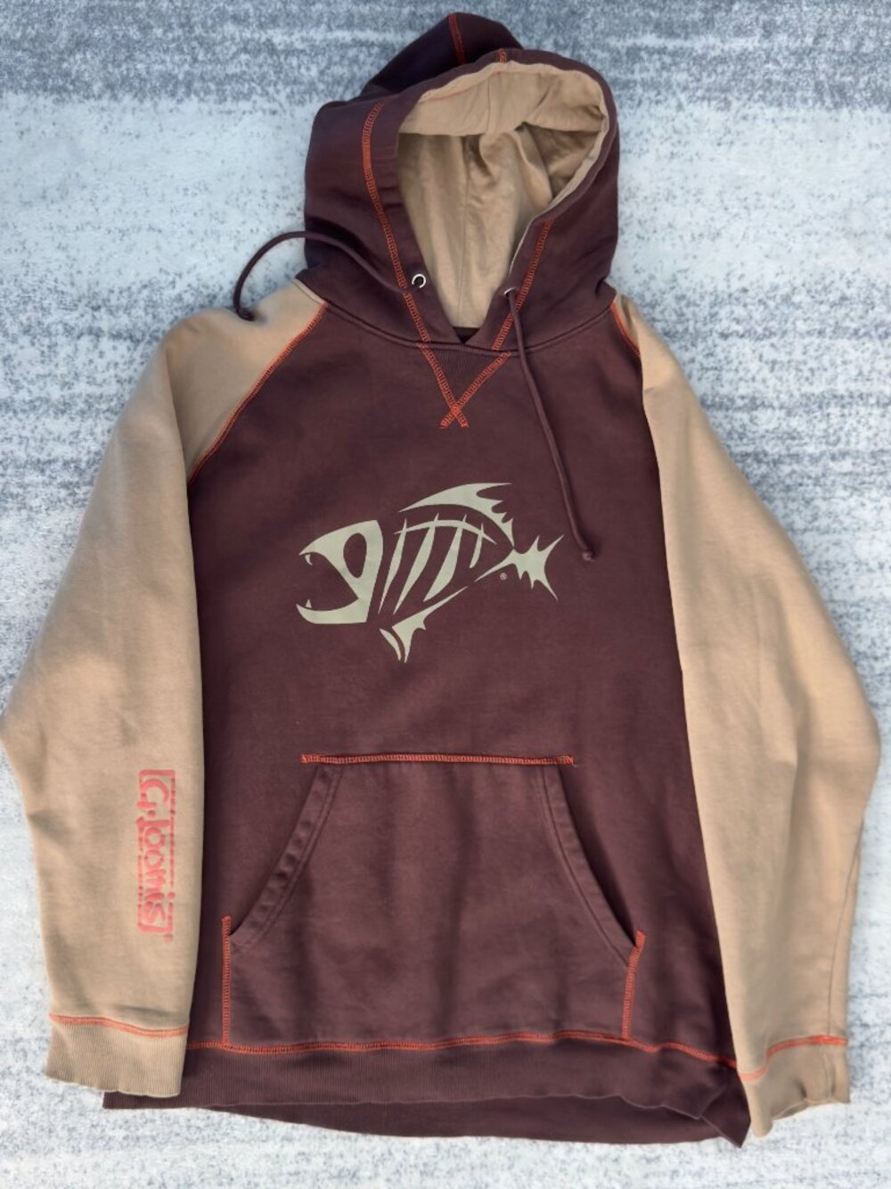G. Loomis Maroon & Tan Skeleton Fish Fleece Hoodie – M – Like New
